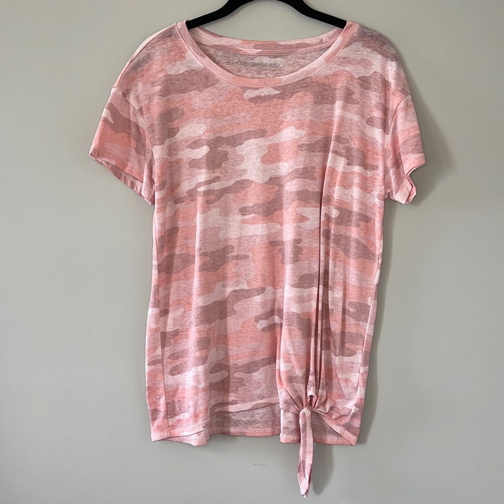 Lucky Brand Pink Camo Tee Shirt Short Sleeves Lightweight Knotted Hem M
